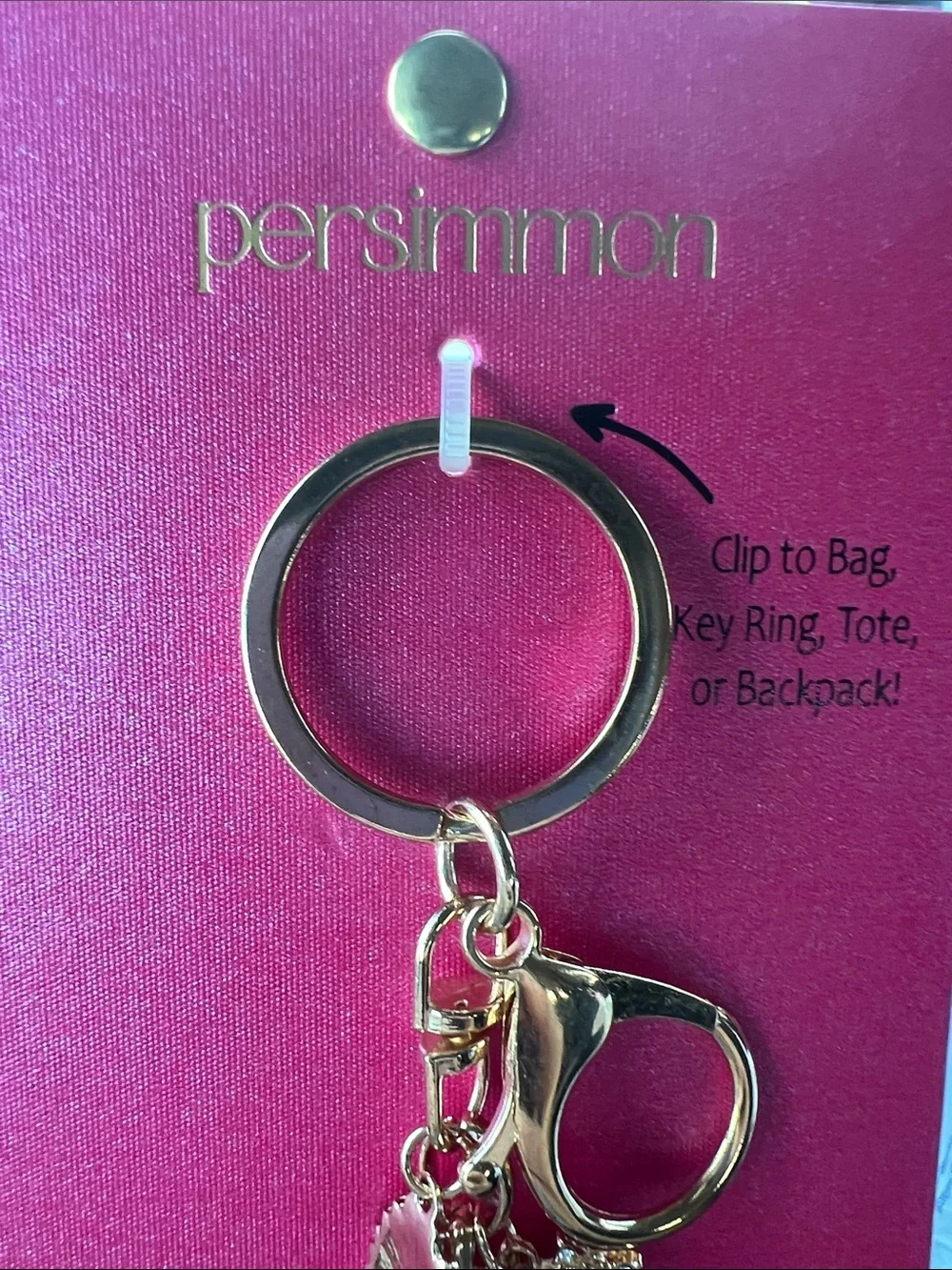 New Gold-Tone Charm Keychain with Pink Accents